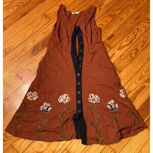 eShakti Burnt Sienna A-Line Sleeveless Button Down Dress